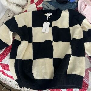 NWT ANNIEWEAR black checkered sweater